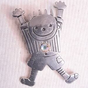 Bost Brooch Pendant Silver Tone Little Boy With AB Central Stone